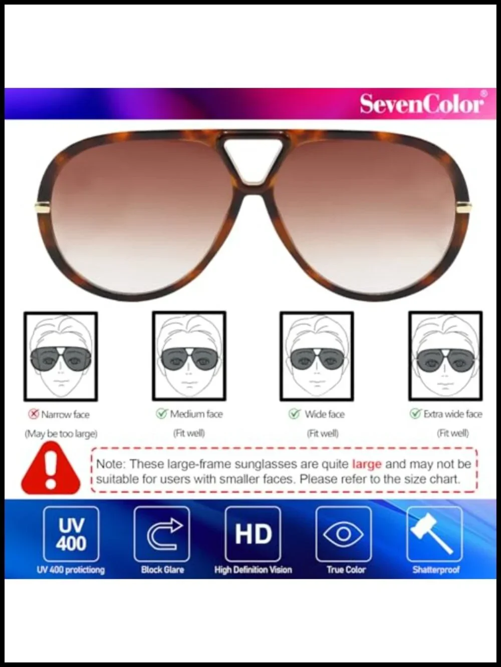 Oversized Aviator Sunglasses Retro Shield UV400 Protection Unisex